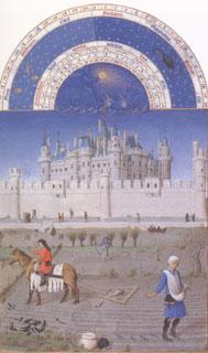 LIMBOURG brothers The medieval Louvre is in the background of the October calendar page (mk05)